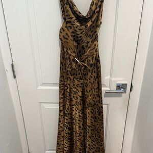 Bronx and Banco Leo Brown Leopard Cowl Neck Maxi Dress